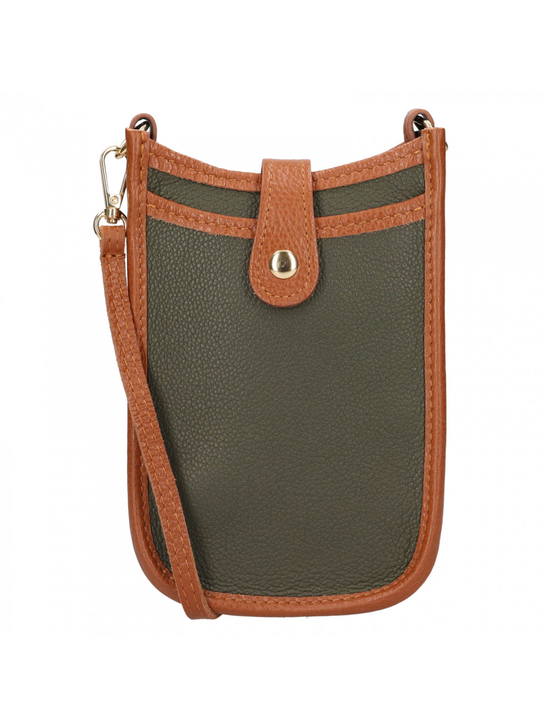 Dámská kožená kabelka na mobil a doklady Italia Simma – zeleno-hnědá